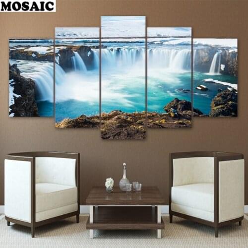 Canvas Home Decor diamond painting 5 Pieces Iceland Paintings Godafoss Waterfall Landscape Pictures full diamond embroidery