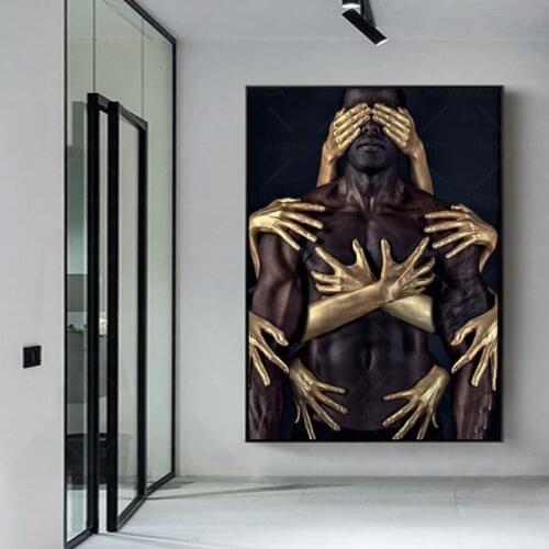 Black Gold Nude Embrace Canvas Paintings Wall Art Posters and Prints African Art Man Woman Wall Pictures for Living Room Cuadros