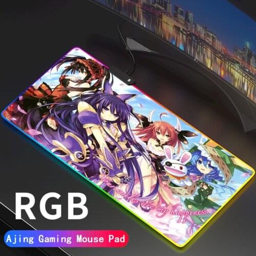 DATE A LIVE RGB Mouse Pad 900x400 Large Gaming Mousepad XXL Gamer Keyboard Maus Pad Computer Desk Mat Game Accessories
