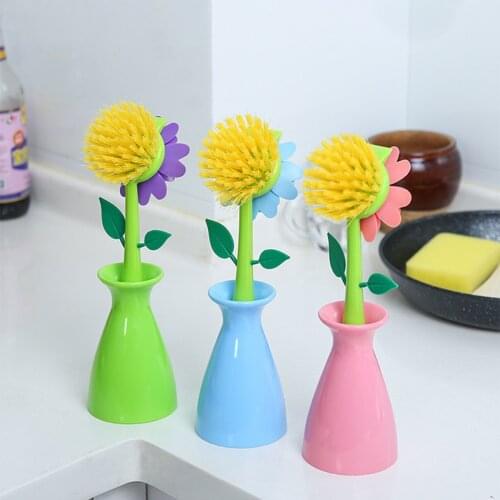 Vase Shape Flower Long Handle Wash Pot Brush Kitchen Dish Sink Hearth Cleaning Tool Bathroom Removable Flower Shape Brush