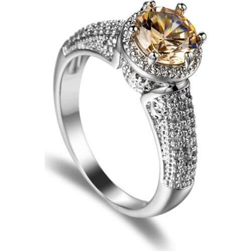 Hot selling Fashion Women Engagement Jewelry Round Champagne Colors Crystal Zircon Female Wedding Luxury Finger Rings Wholesale