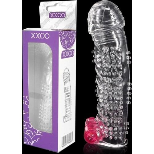Crystal Penis G-spot Stimulation Reusable Cock Sleeve Aid Transparent Penis Extension Enlargement Condom Sex Toy for Couple