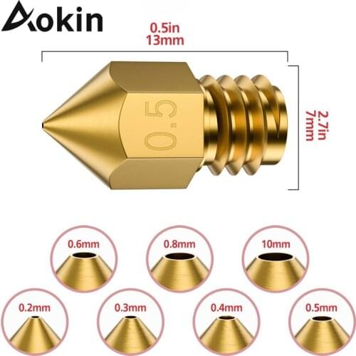 Aokin 3D Printers Parts MK7 MK8 Nozzle 0.2 0.3 0.4 0.5 0.6 0.8 1.0 mm Copper Extruder Threaded 1.75mm Filament Head Brass Nozzle