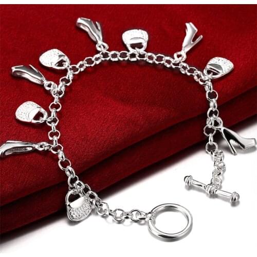 New Style 925 Silver High Heel Bag Pendant Bracelet Female Charm Wedding Engagement Fashion Jewelry