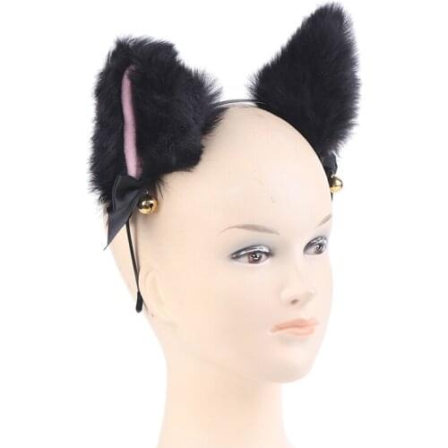 Women Realistic Long Furry Animal Cat Ears Headband Lolita Kawaii Anime Hair Hoop Halloween Cosplay Party Headpiece
