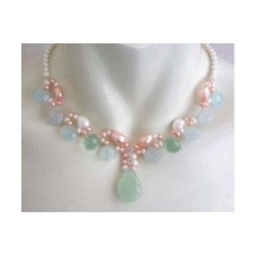 Multicolor White Pink pearl opal heart bead Necklace