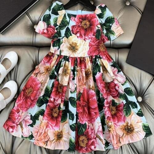 Baby Girls printed beach Dress 2021 Summer New Baby Girl women vintage Floral Princess Dress