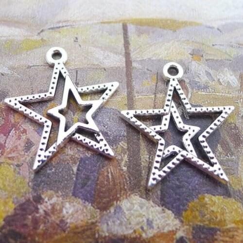 20pcs/Lot 20x24mm Antique Silver Color Overlapping Stars Hollow Charms Pendant For Jewelry Making DIY Jewelry Findings