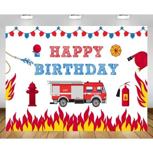 Mehofond Firetruck Birthday Party Photography Background Fireman Fire Boy Portrait Decor Backdrop Photo Studio Photocall Banner