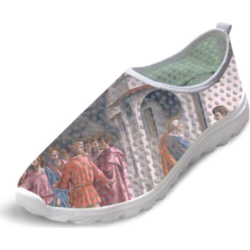 Drop Shipping Man Summer Causal Flats Shoes Man Sneakers Mesh Footwear Shoes Christ Painting Art Print Man Leisure Light Shoes