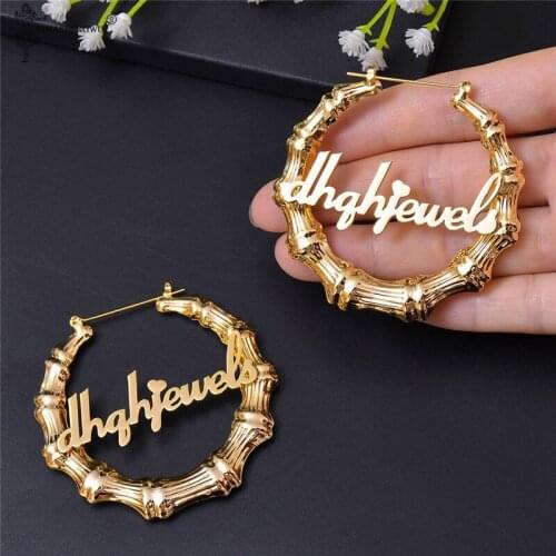 Hip hop Sexy Bamboo Hoop Earrings Customizable Customize Name Earrings Bamboo Style Shape Name Custom Hoop Earrings Accessories