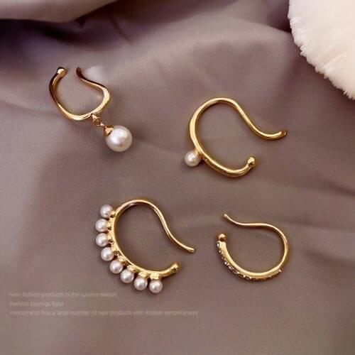 4pcs/set Earrings With Pearl K Gold Ear Clips No Piercing Earring For Women Brincos Femme 2020 Korea Style Jewelry Accesorie
