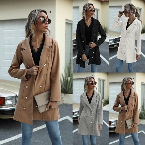 Autumn winter new long khaki black white grey woolen plus size zaraing-style za 2020 women sheining vadiming female jacket coat