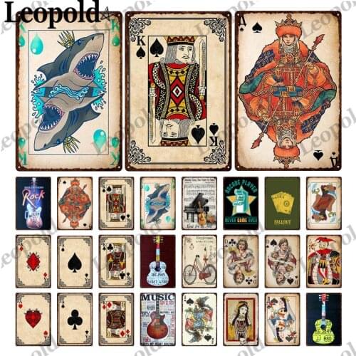 Vintage Playing Cards Metal Tin Plate Guitar Standard Piano Metal Poster Wall Art Bar Club Home Decoration Accessories 20Cmx30Cm