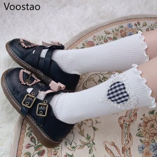 Japanese Gothic Lolita Cotton Socks Girls Sweet Harajuku Lace Love Hearts Plaid Maid JK Socks Female Cute Cosplay Princess Socks