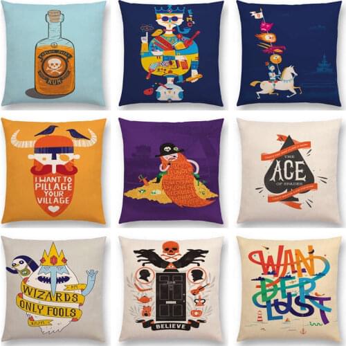 Fun Pirate Captain Jack Rum Poker Knight Viking Treasure Eagle Decorative Letters Ace Cushion Cover Decor Sofa Throw Pillow Case