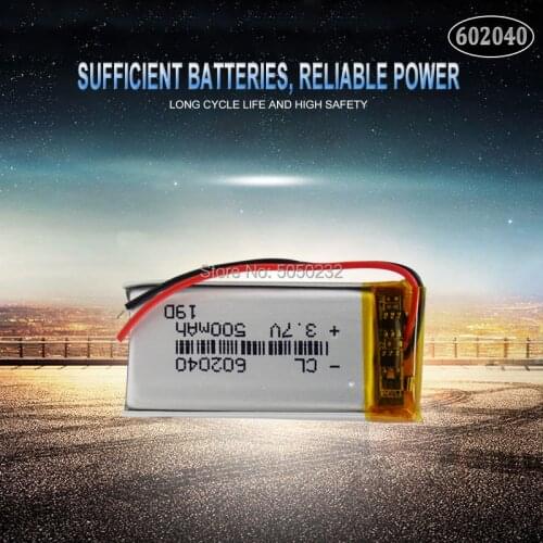 1pc 500mAH 3.7V 602040 polymer lithium ion / Li-ion Rechargeable battery For GPS Voice Recorder Backup Power PC Smart Watch