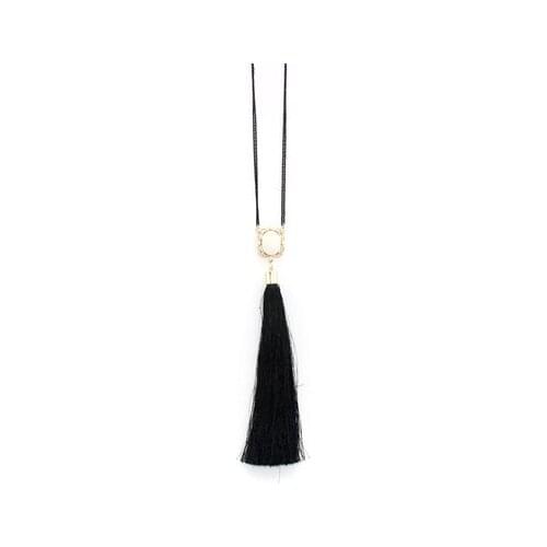 2016 New pearl jewelry white oval natural stone simple necklace black chain long tassel necklaces