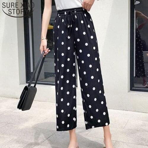 2021 summer ladies dot pants Drawstring High Casual pant Wide Leg Pants Fashion women pants Ankle-Length Pants harajuku 3643 50