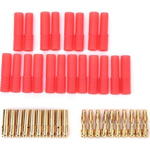 4mm HXT Banana Plugs with Red Housing for RC Connector Socket AM-1009C Gold Plated Banana Plug 10 Sets