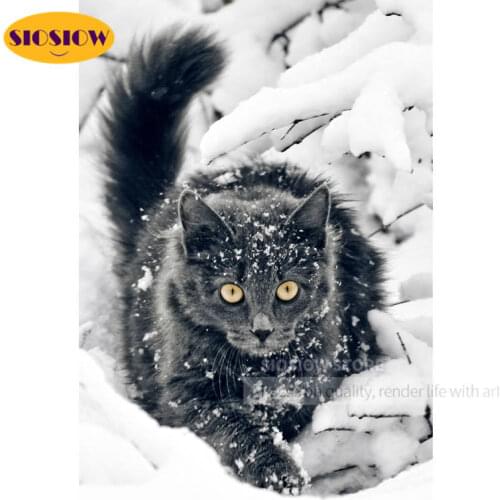 5D Diamond Embroidery black Cat Diamond Painting snow Pictures Of Rhinestones Diamond Mosaic Sale Full Square Drill Art Animals