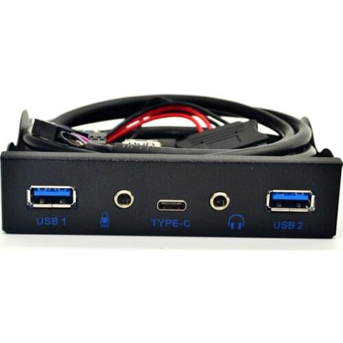 USB HUB 5 Port USB 3.1 TYPE-C USB 3.0 Front Panel HD Audio 3.5mm Earphone Jack Mic Expansion Adapter for Desktop 3.5" Floppy Bay