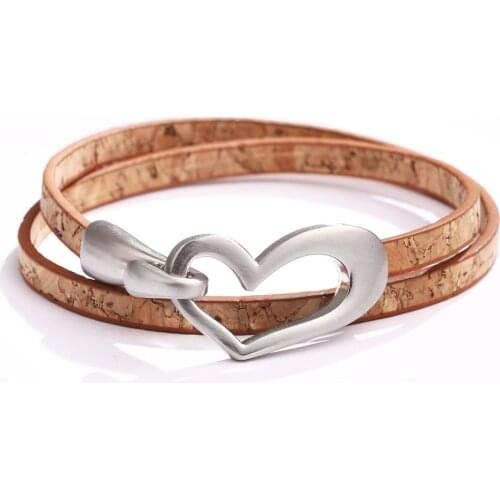 Amorcome Fashion Love Heart Charm Leather Bracelets Simple Metal Hook Multilayer Wrap Bracelet Bangle Necklace Female Jewelry