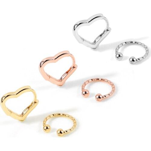 Asymmetric Ear Cuff Clip Gold Silver Color Heart Small Earcuff Piercing Earrings Set for Women Girls Simple Cartilage Jewelry