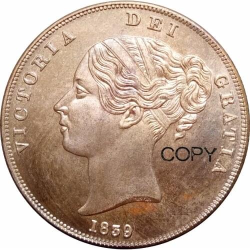 Great Britain Victoria 1 Penny 1839 Red Copper Copy Coin