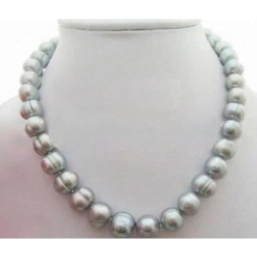18"Long 10-12mm Natural south sea baroque gray pearl necklace 925silver clasp