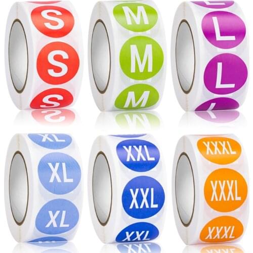 500Pcs/Roll Clothing Size Label Stickers Adhesive Tags for Clothes Dress Hat T-shirt Sticker 7 Rolls(XS, S, M, L, XL, XXL, XXXL)