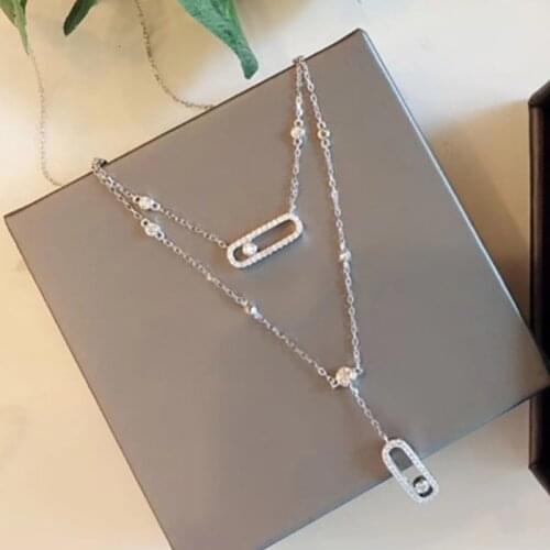 Hot Brand Pure 925 Sterling Silver Top Qualit Beach Necklace Slide Stone Drop Pendants Move Stone Design Summer Neckalce Jewelry