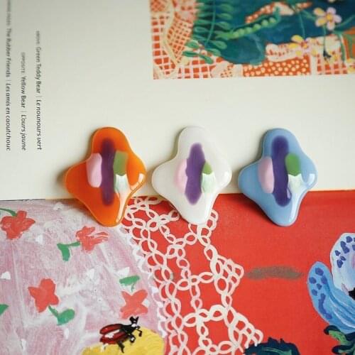 Oil painting sense, hand-painted, sealed, irregular epoxy, earrings, hairpins, patches, DIY jewelry accessories materials