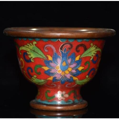 China brass cloisonne flowers Pattern bowl crafts statue