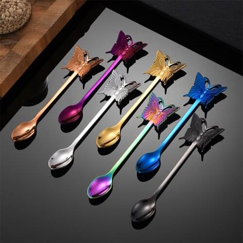 Coffee Spoons Teaspoons Handled Dessert Creative Butterfly Shape 304 Stainless Steel Fruit Dessert Salad Fork Smart Beautiful