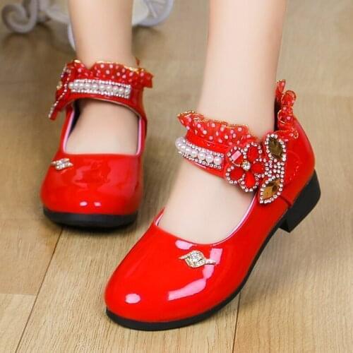 Girls princess leather shoes 2020 new fashion spring and autumn girls diamond pearl flower single shoes girls kids dance shoes