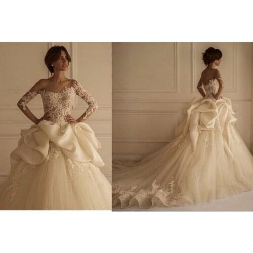 Custom made Lace Appliques Ball gown Lace Wedding dress Vestido de noiva 2015 Plus size Bridal gown