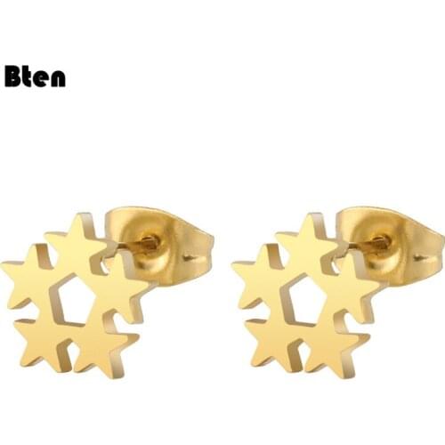 Bten Hot Selling Simple Stylish Star Women Earrings Shiny Stainless Steel Female Earring Fashion Jewelry