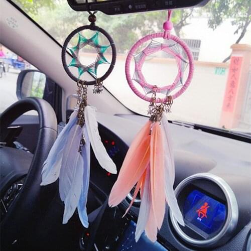Dream Catcher Car Accessory Interior for Girls Feather Car Mirror Hanging Pendant In Auto Ethnic Home Decor Lucky Car Decor