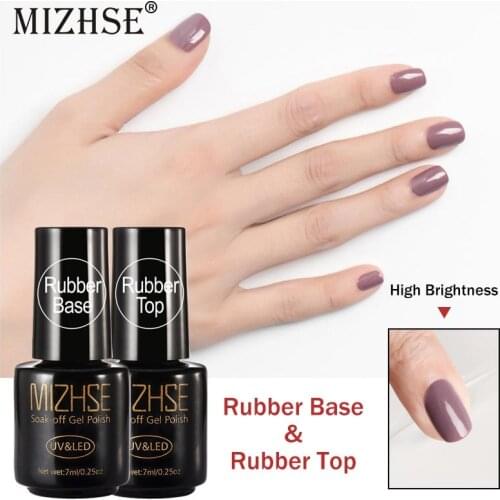 MIZHSE Rubber Base Top Coat No Wipe Topcoat UV Gel Nail Polish UV LED Varnish Lacquer Gelpolish Primer Base For Nails