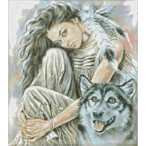 Girl and wolf patterns Counted Cross Stitch 11CT 14CT 18CT DIY Chinese Cross Stitch Kits Embroidery Needlework Sets home decor