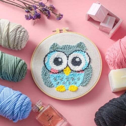 DIY Embroidery Kits For Beginners and Kids Cartoon Owl Patterns Cross Stitch Kits Punch Needle Embroidery Needlework Sets