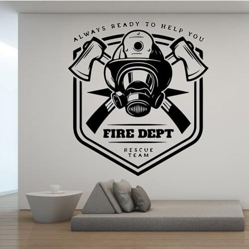 Fire Dept Wall Decals Firefighter Emblem Risk Team Motivational Phrase Always Help Vinyl Stickers Livingroom Decor Murals DW7260