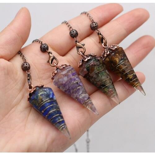 Natural Semi-precious Stone Conical Shape Pendant Lapis lazuli Tiger Eye Stone for Jewelry Making Necklaces Gift for Women