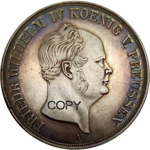German States Kingdom of Prussia 2 Thaler / 3 1/2 Gulden Friedrich Wilhelm IV 1855 Brass Plated Silver Copy Coins
