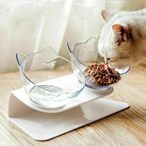 Non-slip Cat Bowls Double Pet Bowls With Raised Stand Pet Food And Water Bowls For Cats Dogs Feeders Transparent Cat Bow