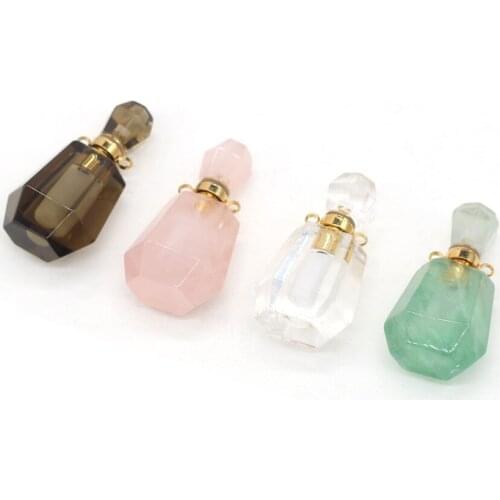 Natural Perfume Bottle Stone Pendant Necklace Crystal Agates Aventurine Essential Oil Diffuser Stone Charms for Jewelry Making