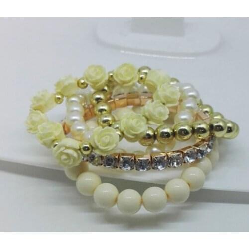 Pronuvel New Fashion Love Imitation Pearl Strand Bracelets For Women Rose Bracelets&Bangles Pulseira Summer Jewelry AQH032