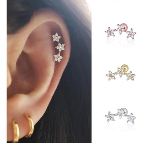 S925 Sterling Silver Earring Cute Korean Bling Glitter Star Moon Leaf Women Engagement Birthday Studing Earrings Charm Jewelry