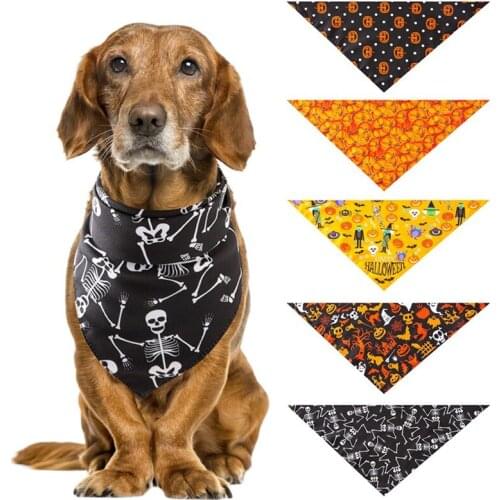 Halloween Scarf Pumpkin Printed Scarf Dog Bandanas Cotton Washable Collar Cat Dog Scarf Large Dog Accessories 2 2 2 2 1